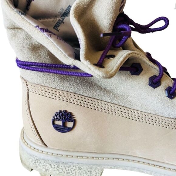 TIMBERLAND Womens Roll Top A21UK Beige Leather/Purple Lace Up Boots size 7. - Picture 7 of 10